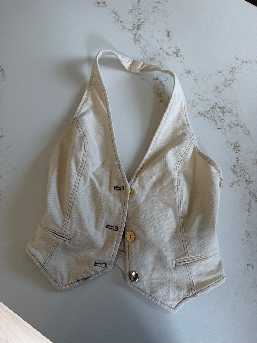Cream Halter Button-Front Vest